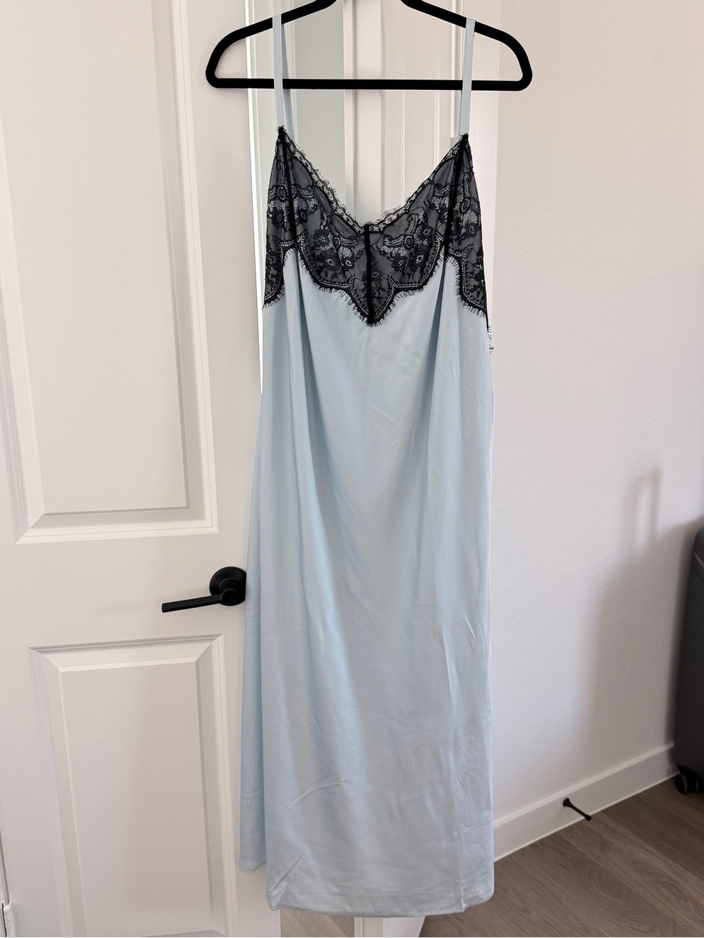 New Light Blue Slip Nightgown with Black Lace